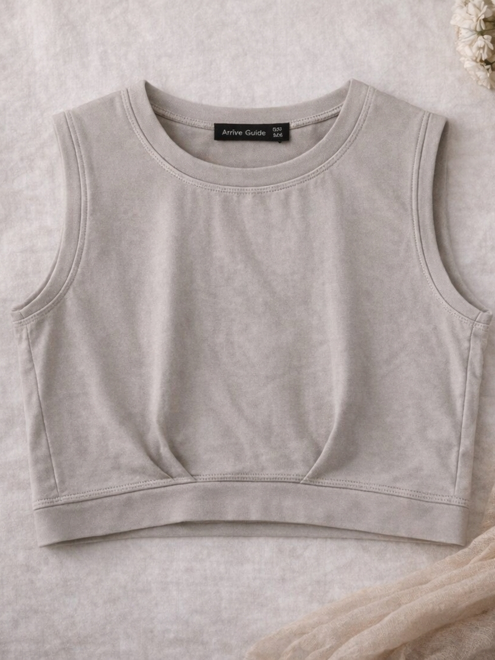 Neutral Cropped Tank Top | Beige Taupe Sleeveless Basic | Medium